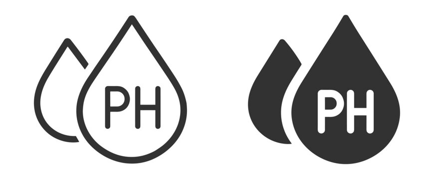 Outline pH water icons collection featuring water droplet, acidity testing, alkaline measurement, laboratory analysis and water quality symbols on transparent background
