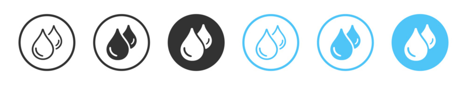 Outline water drop icon collection including liquid drops, ripple, splash, moisture, hydration and weather symbols on transparent background