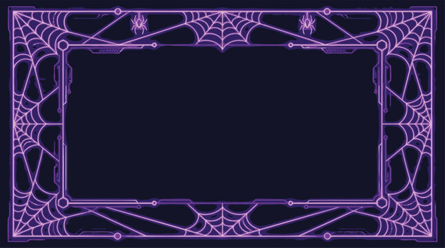 Gothic Cyberpunk Halloween Frame with Glowing Neon Purple Spiderwebs and Sci Fi Border Design for Twitch Stream Overlay and Gamer Webcam