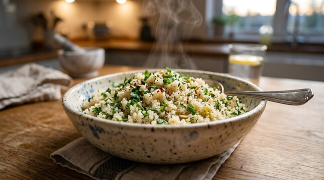 Steaming Bowl of Healthy Quinoa Salad with Fresh Herbs