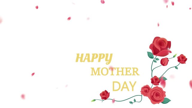 Roses arranged in a delicate cluster with falling petals accompany golden text that honors mothers on their special day within this clean and minimalist graphic design suitable for festive.