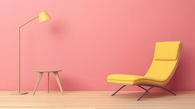 Minimalist interior with yellow chair and lamp