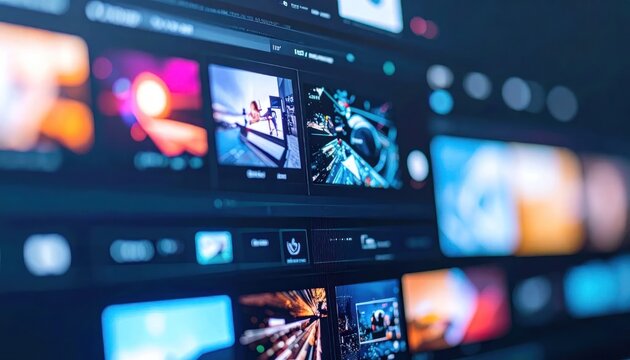 Digital media interface screen with vibrant video thumbnails.