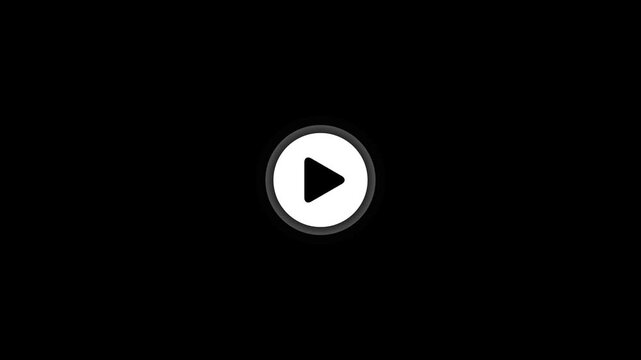A white play button icon centered on solid black background, 4k quality animation video