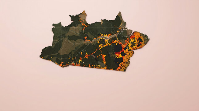 Amazon rainforest deforestation map showing fires and cleared land