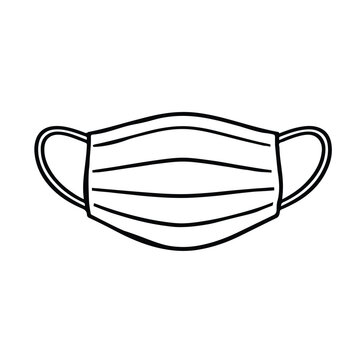 Single black line art vector illustration of a surgical protective face mask for health and hygiene with protection surgical prevention wellness breathing respiratory