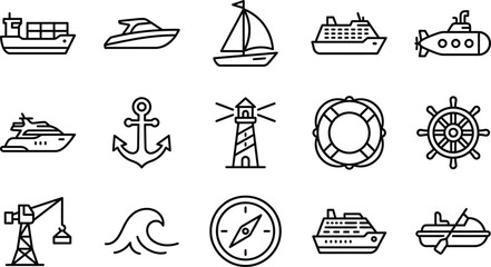 Nautical icons set including ships anchors and navigation tools © mdkamran