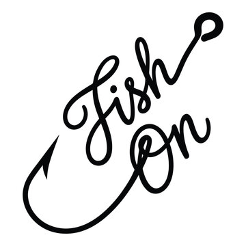 Handwritten fish on hook logo design in elegant cursive script