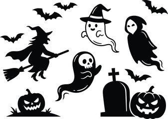Fototapeta premium Halloween silhouette icons set
