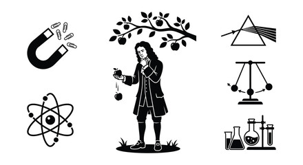 Newton s Law Of Gravity Vector Illustrations With Historical Figure © Begum