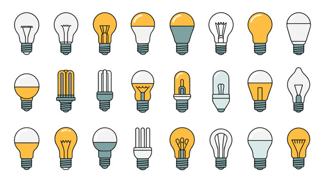 Extensive collection of various light bulb types including incandescent halogen fluorescent and LED models for lighting solutions.