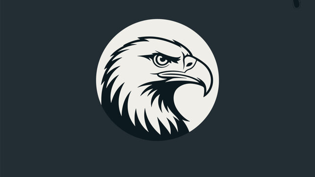 Powerful graphic illustration of a bald eagle head in profile inside a white circle on a dark background for logo or emblem design.