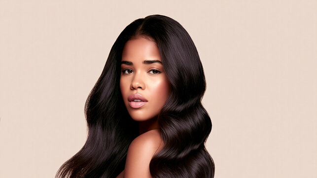 Sensual beauty shot of a beautiful young dark-haired woman with flawless skin and natural makeup