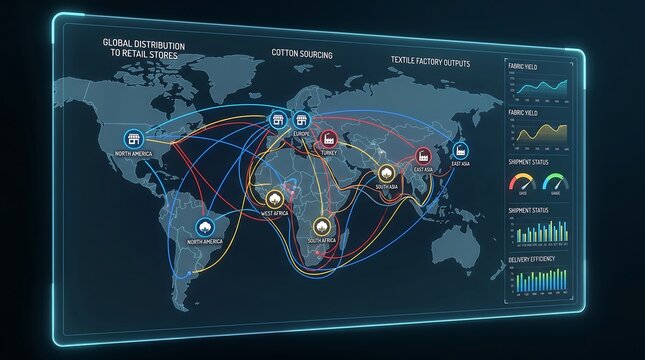 Global energy logistics interface visual display on a futuristic screen