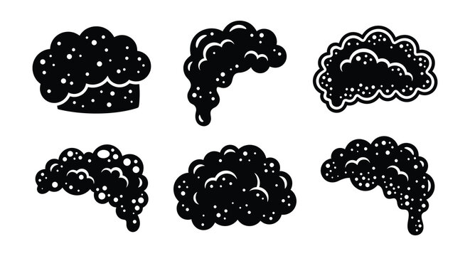 Foam cloud silhouettes with bubbles black vector illustration on white background