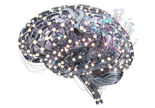 Abstract brain diagram with nodes and connections