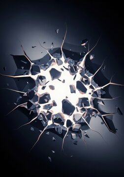 Close up of heavily damaged steel plate ripped apart violently, scattering jagged shrapnel and sharp edges in all directions, gray, tearing, damage