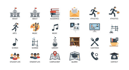 Colorful flat design icons representing various professions and activities. © islah
