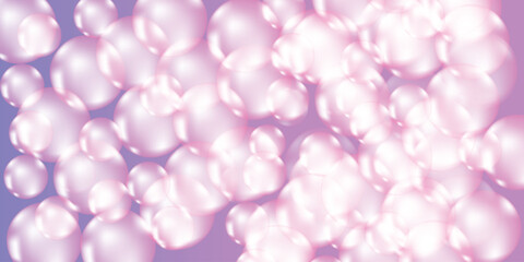 Obraz premium Soft pink glossy bubbles floating on violet background for gentle cosmetic or beauty product design presentation.
