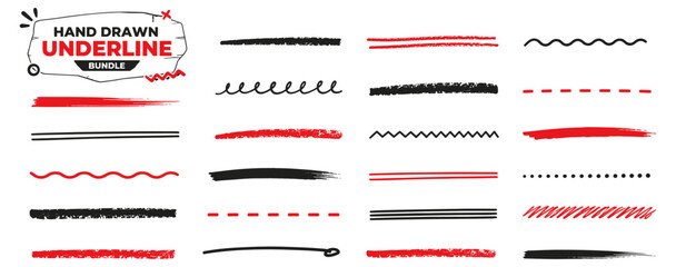Hand drawn chalk and crayon underline set with white textured brush strokes, rough scribble lines, strike marks and bold highlight accents for blackboard design vector illustration © aura studio
