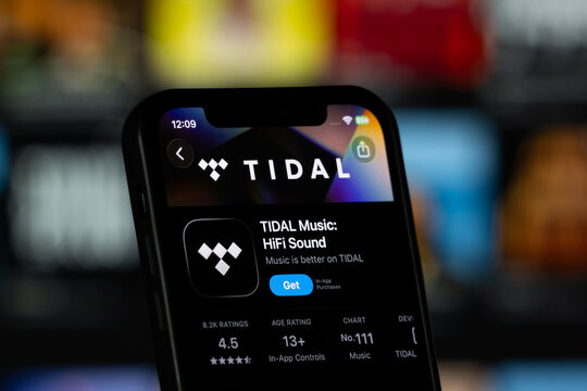 San Francisco, United States - 11 July 2026: App Store page of the TIDAL app is seen on a smartphone screen.
