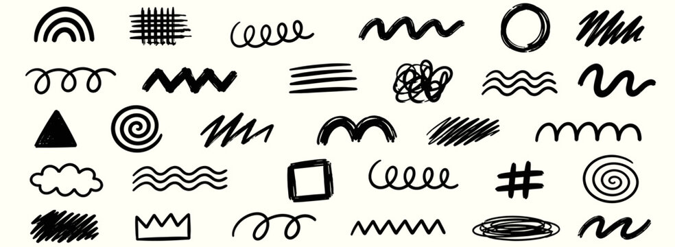 Seamless scribble pattern with abstract hand drawn doodle lines, curly waves, black brush squiggles, rough ink hatching and chaotic playful grunge vector texture