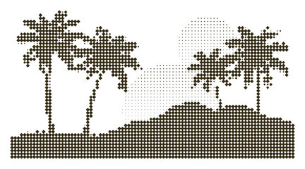 Tropical island scenery with palm trees and sun in halftone style. © Momotaj