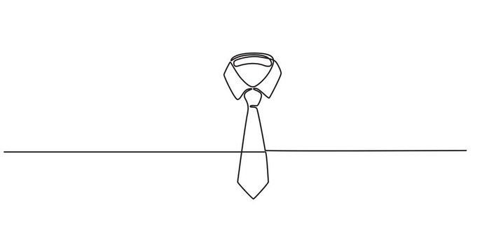 Animated self drawing of continuous line draw tie.  Happy Father's Day concept. Full length one line animation. 4K, Ties icon one line art animation seamless loop minimal design, Continuous one line.