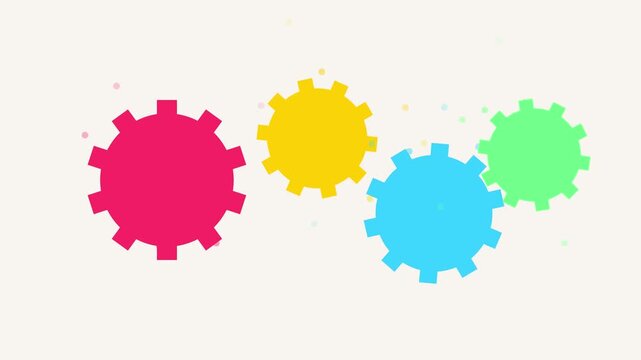 Colorful rotating gears animation representing teamwork and business strategy 4k cogs