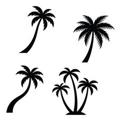 Fototapeta premium Four silhouette palm trees against a white background showing varied growth and angles