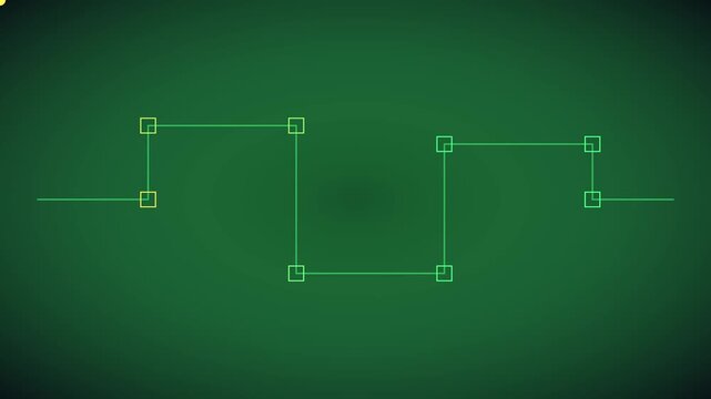Digital pulse waveform abstract animation 4k background, with moving geometric, nodes and connecting lines