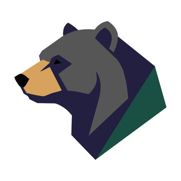 Stylized bear head profile created with clean geometric shapes and sharp lines isolated on a white background for a bold animal logo design concept