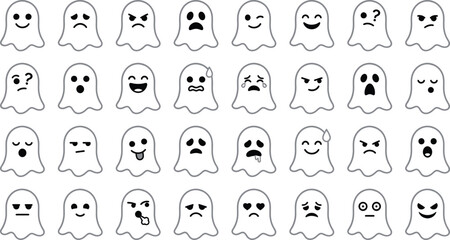 Obraz premium Spooky cute halloween ghost bundle vector icons for parties decorations and digital designs