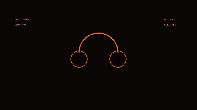 Futuristic hud interface with orange targeting reticle and flight data overlay animation 4k
