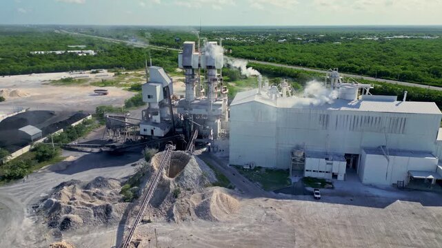 Aerial view of an industrial lime kiln processing plant