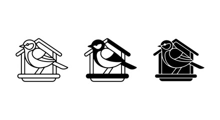 Bird Feeder Icons: Three Minimalist Vector Styles, Black and White, Nature Elements for Wildlife and Garden Design © Saddam