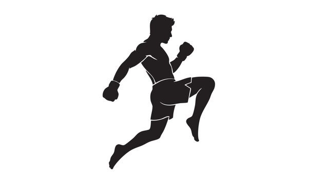 Muay thai fighter silhouette performing a knee strike in a dynamic and powerful pose.