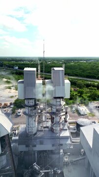 Industrial lime kiln plant emitting smoke during operation