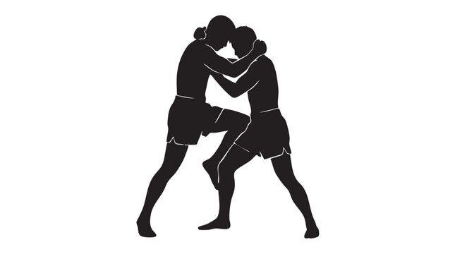 Muay thai fighters in a clinch position demonstrating a powerful knee strike attack.