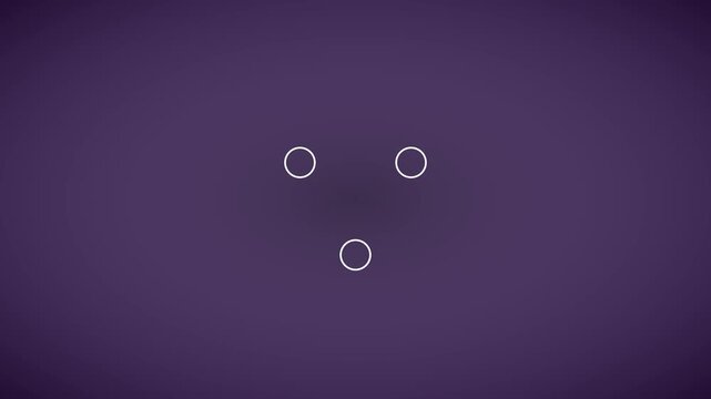 Minimalist loading animation with three pulsing circles on purple 4k background