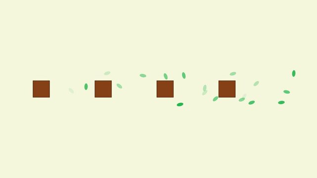 Minimalist motion with floating green leaves and brown squares, abstract nature animation for modern backgrounds and projects 4k