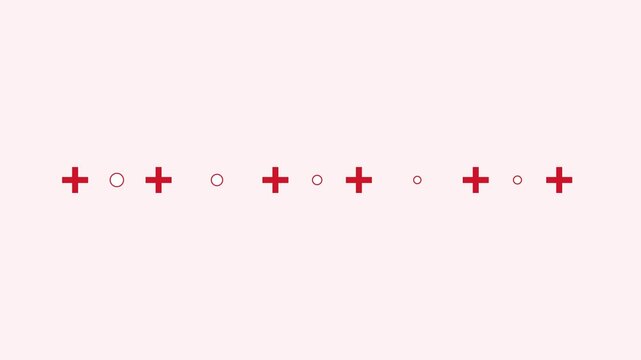 Minimalist red plus signs and circles pattern motion animation 4k background