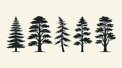 Collection of diverse coniferous tree silhouettes © Akun