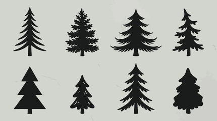 Obraz premium Collection of diverse evergreen tree silhouettes