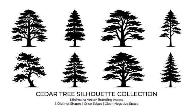 Collection of cedar tree silhouettes