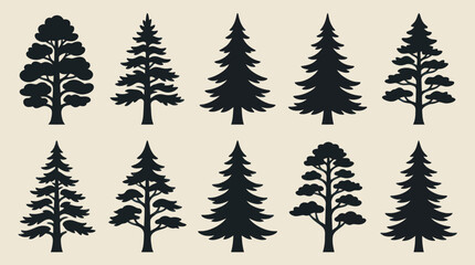 Obraz premium Collection of evergreen tree silhouettes