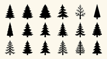 Obraz premium Collection of evergreen and bare tree silhouettes