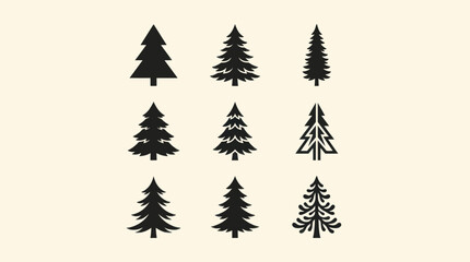Obraz premium Collection of evergreen tree icons