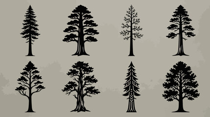 Fototapeta premium Collection of diverse tree silhouettes