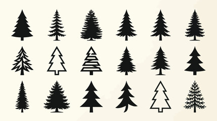 Obraz premium Collection of evergreen tree silhouettes